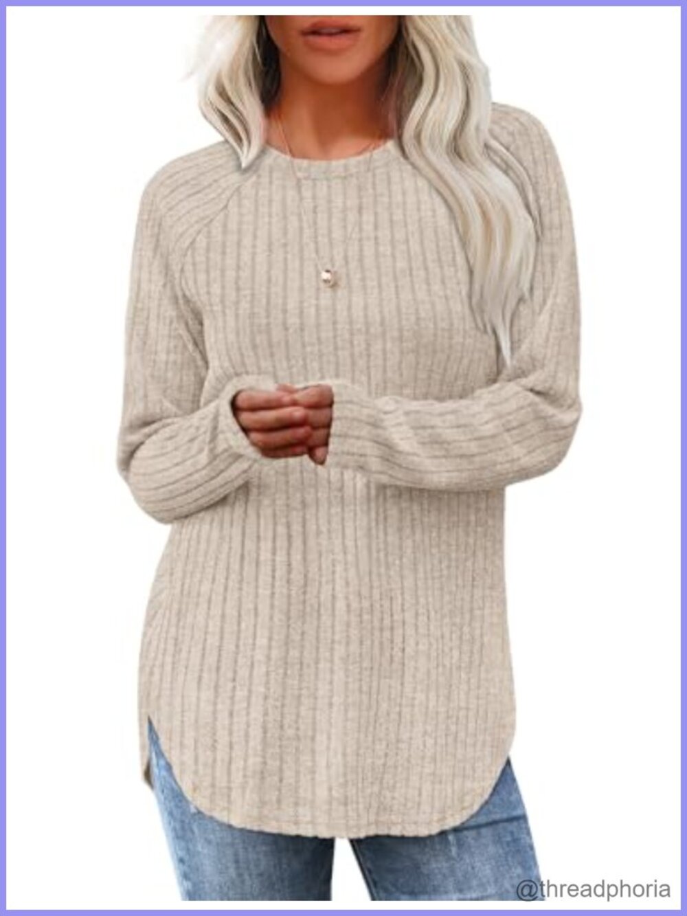 Long Sleeve Tunic Top Loose Fit Curved Hem Pullover Women Casual